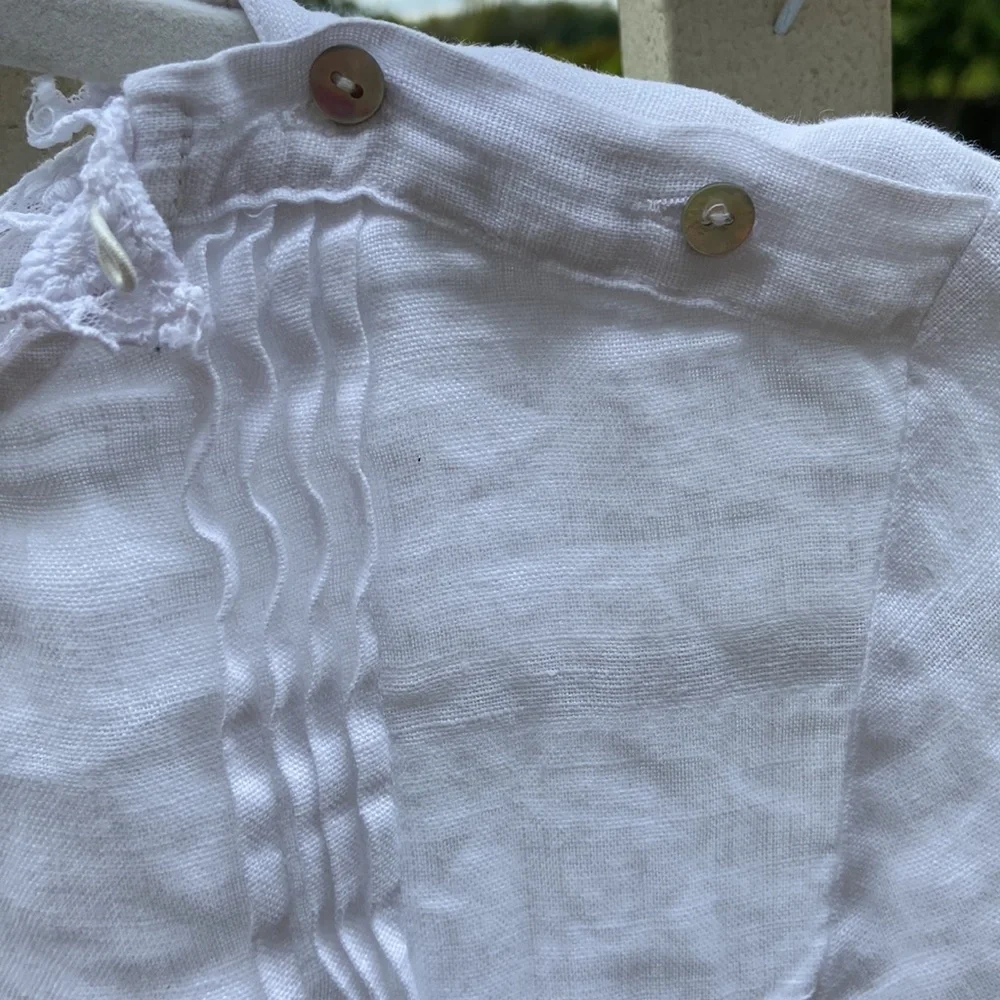 Zara Basic White Ruffles Size M, drawstring floral knit around neck and sleeves - Picture 5 of 16